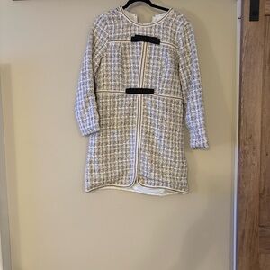 Pomander Place Long Sleeve Tweed Dress - Cream and Black